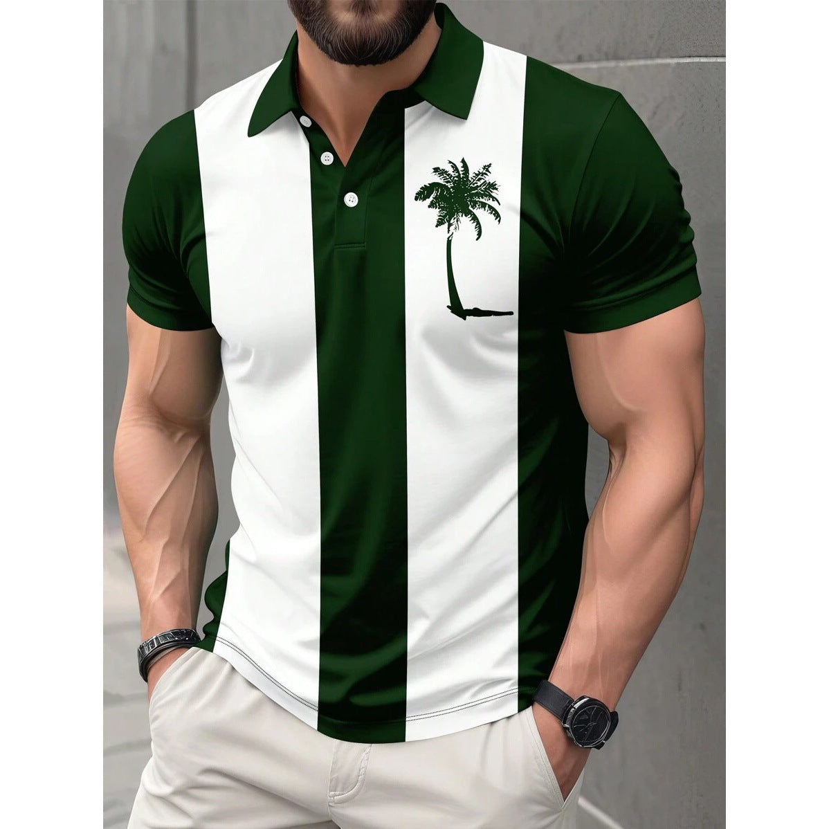 Mens Spring Summer Street-Style Lapel T-Shirt
