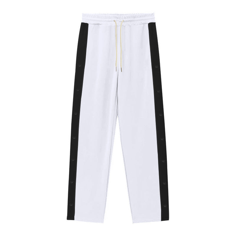 Loose-fitting Straight-leg Wide-leg Color-blocked Button-up Plus-size Pants