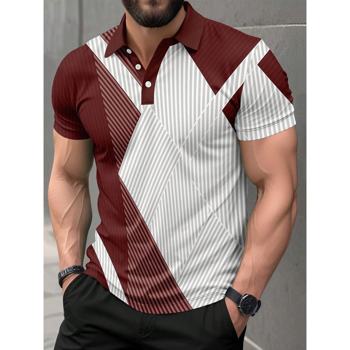 Mens Spring Summer Street-Style Lapel T-Shirt
