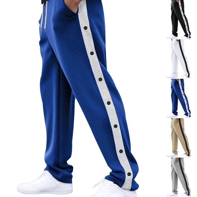 Loose-fitting Straight-leg Wide-leg Color-blocked Button-up Plus-size Pants